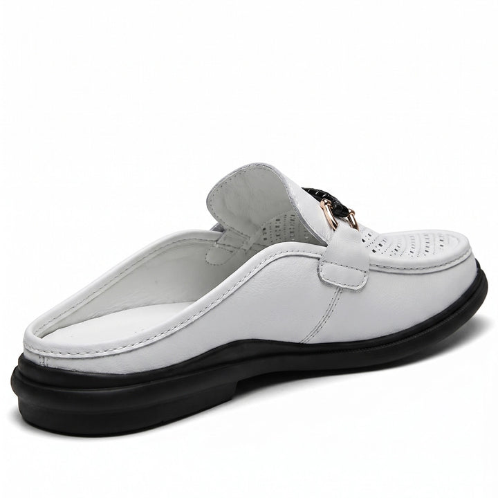 Perforated White Cummings Leather Mule Loafers 1
