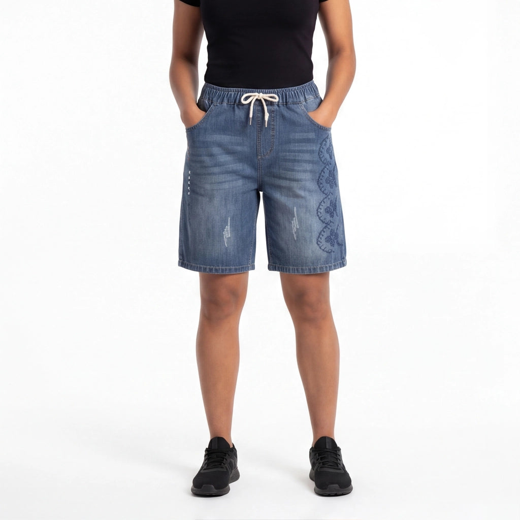 Blue Forbes Embroidered Denim Shorts 4