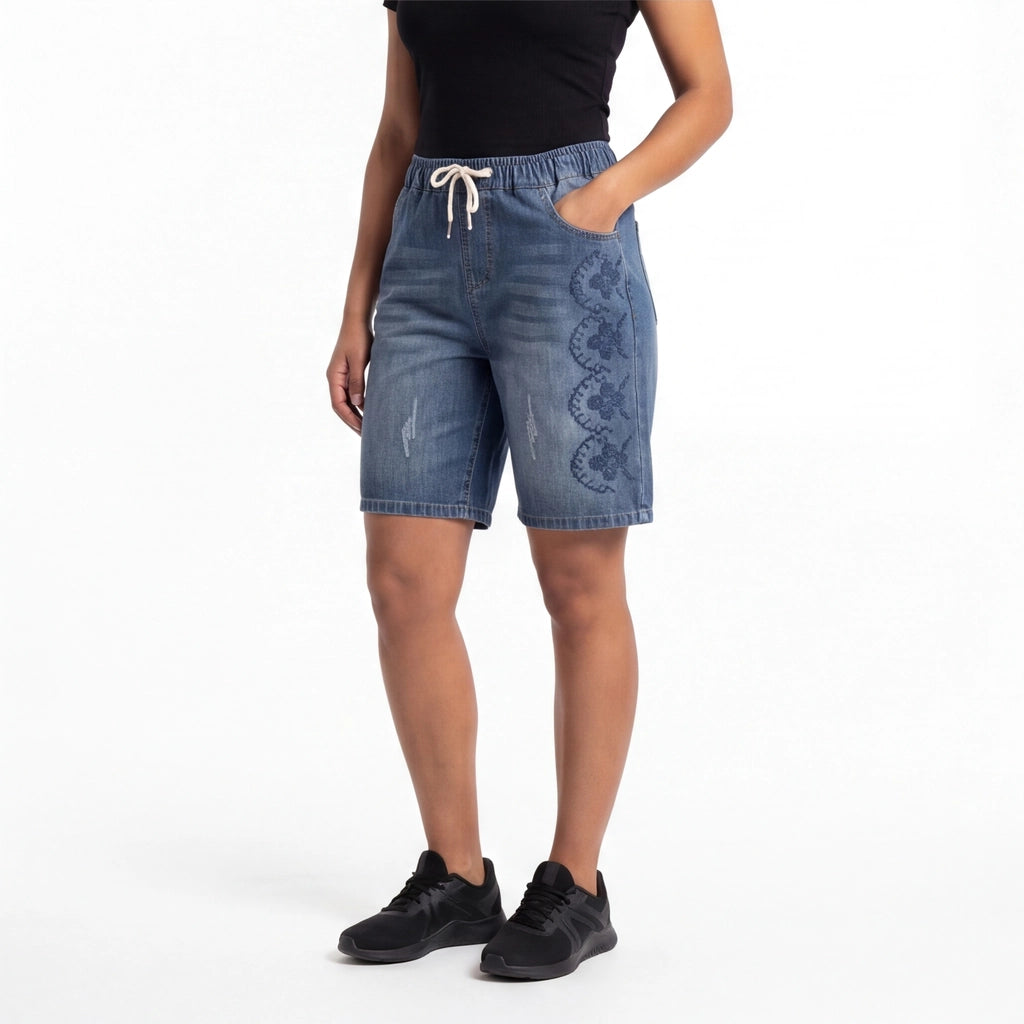 Blue Forbes Embroidered Denim Shorts 2