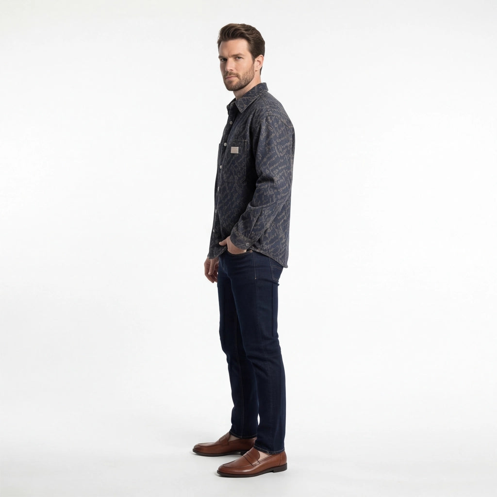 Blue Standard Paxton Jacquard Cotton Denim Shirt 3