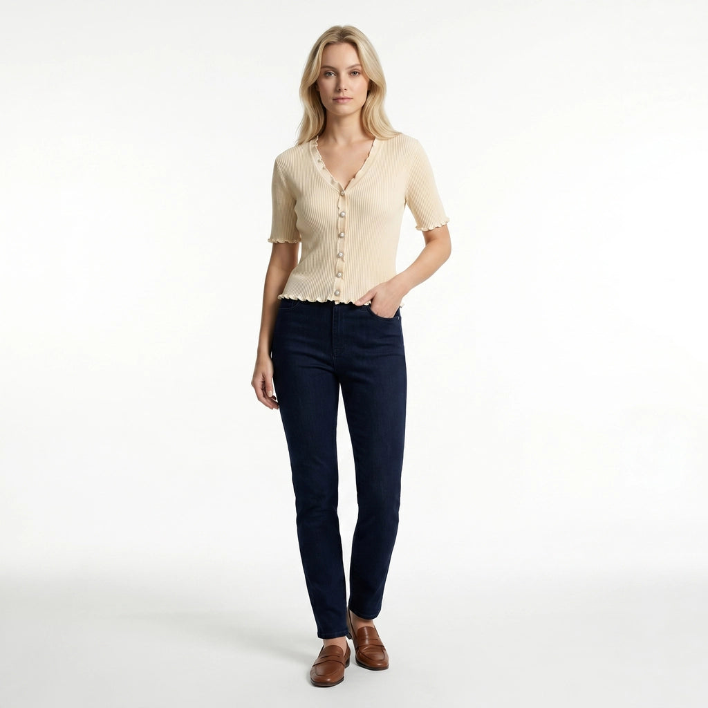 Apricot Barclay Ruffle V-Neck T-Shirt 2