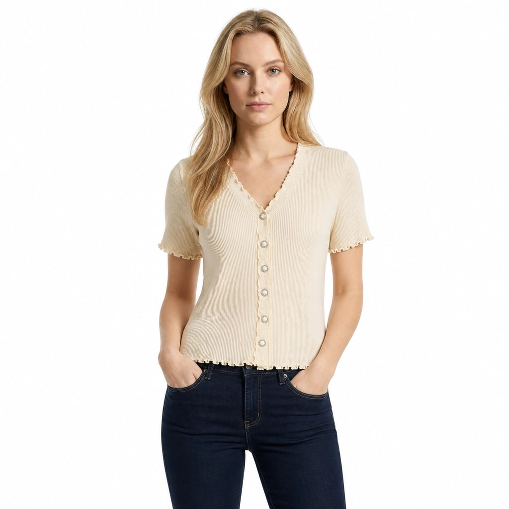 Apricot Barclay Ruffle V-Neck T-Shirt 3