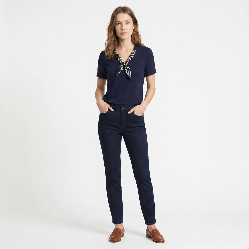Blue Margaret Scarf Trim T-Shirt 3