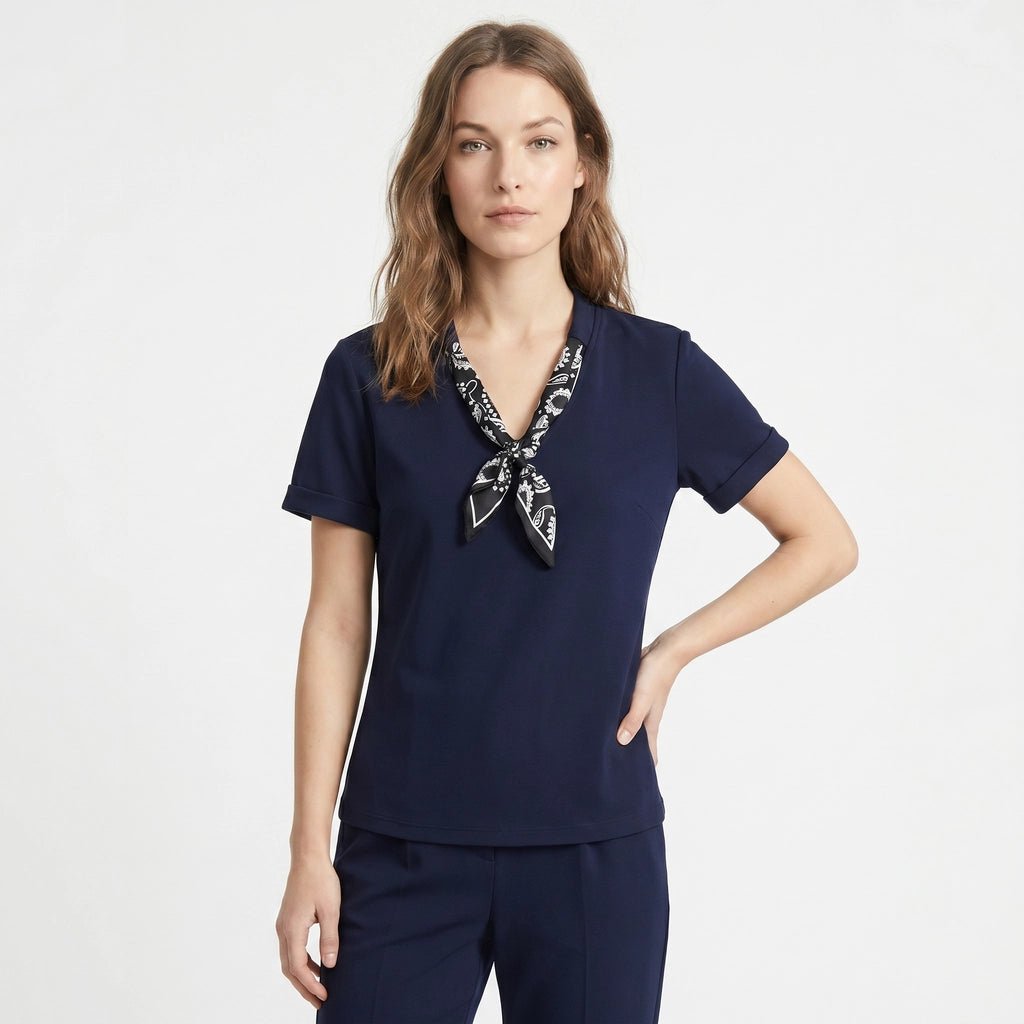 Blue Margaret Scarf Trim T-Shirt 2