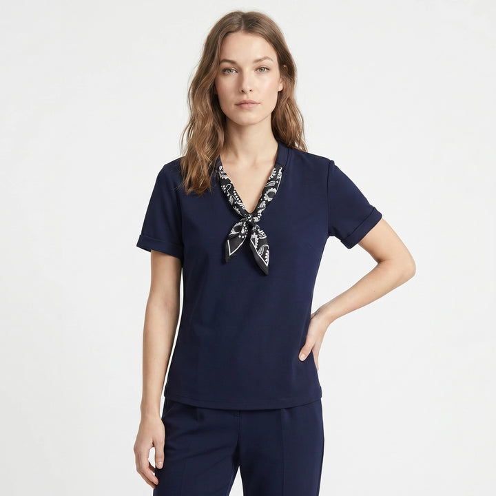 Blue Margaret Scarf Trim T-Shirt 2