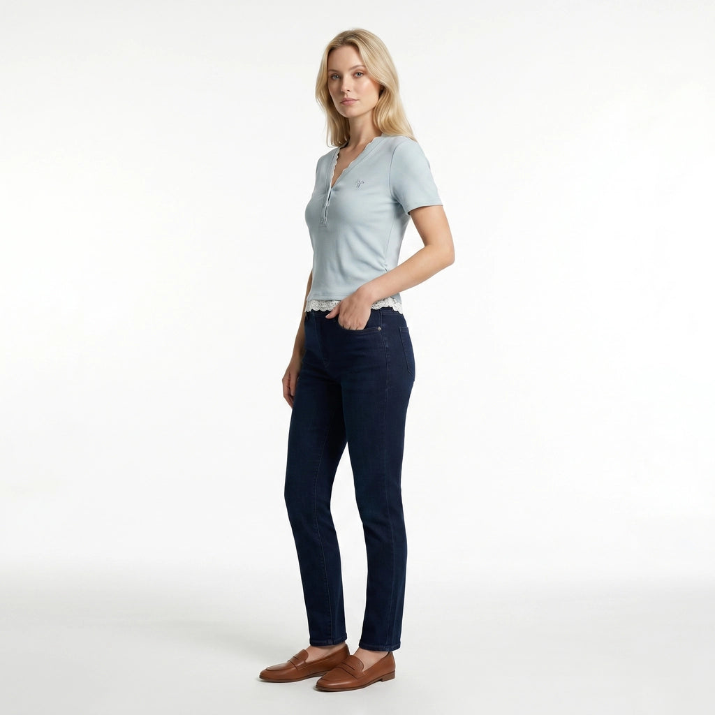 Blue Sargent Lace Trim V-Neck Top 3