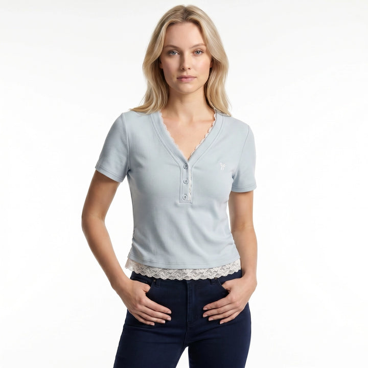 Sargent Lace Trim V-Neck Top