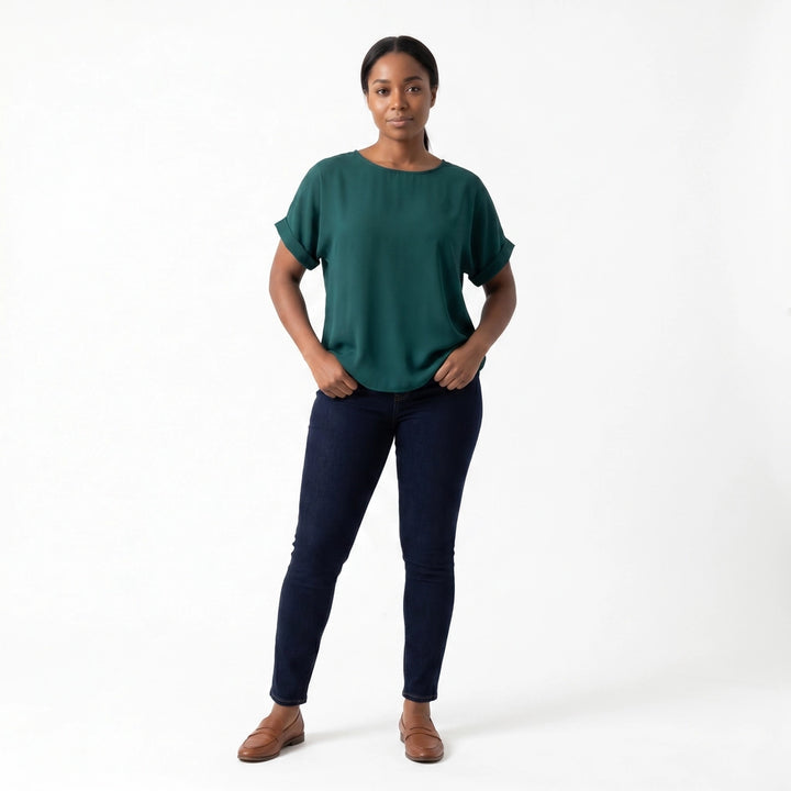 Dark green Shiloh Satin Batwing Top 2