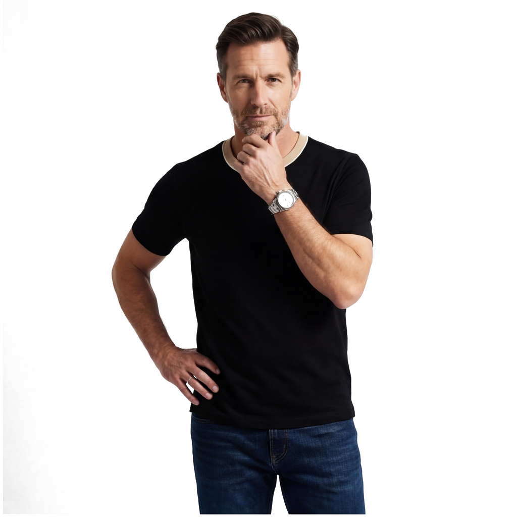 Deep Black Alister Cotton Crewneck Tee 1