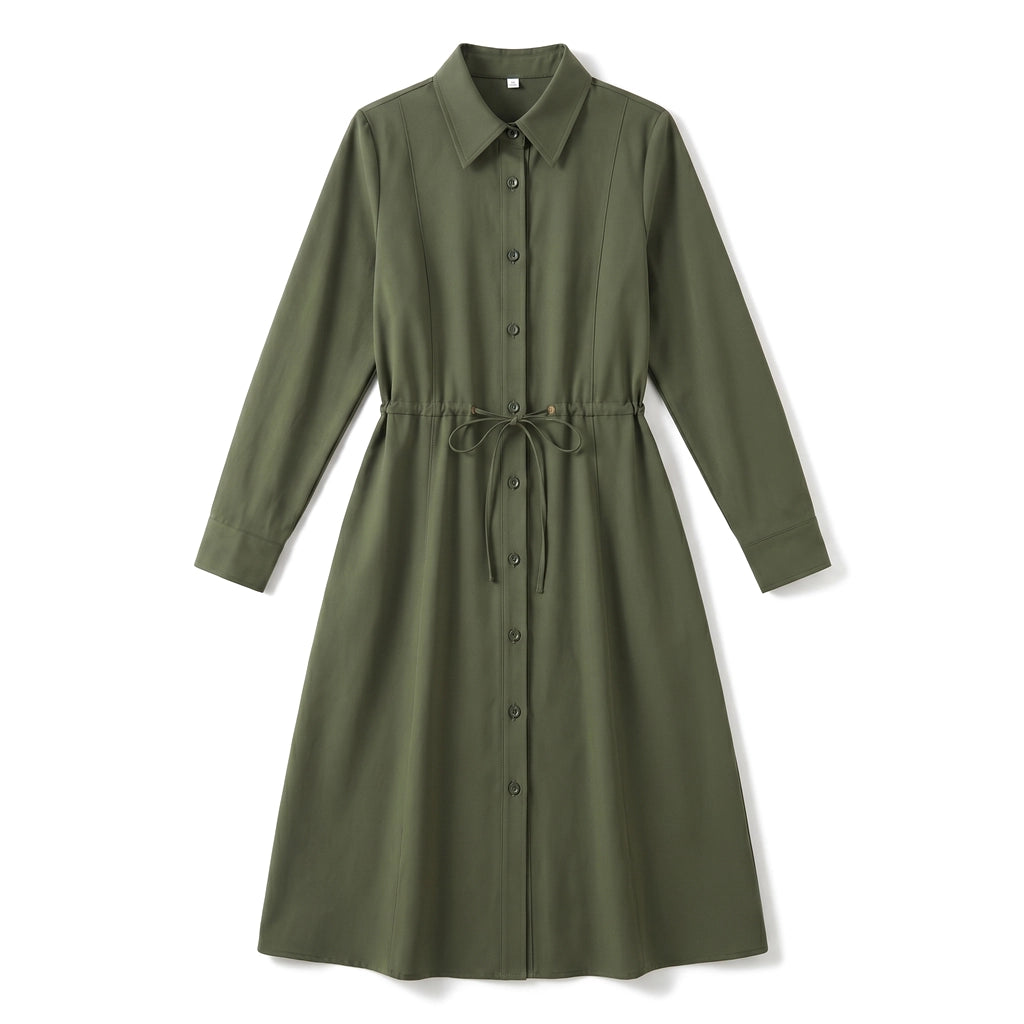 Adriana Miller Shirt Dress - Color:Army Green;Size:S