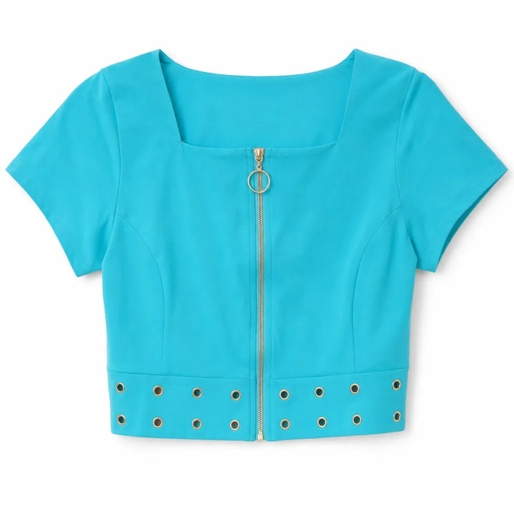 Aimee Cropped Zip Top  - Color:Blue;Size:XS