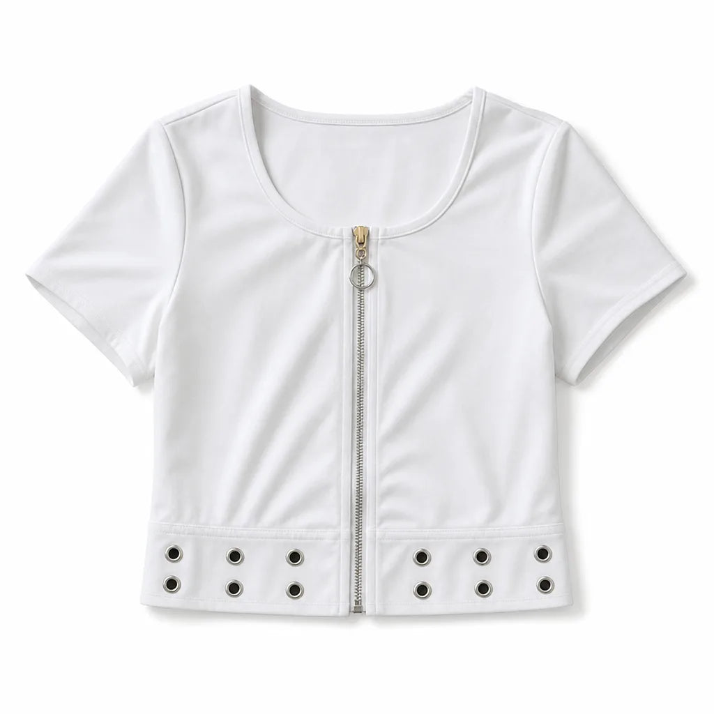 Aimee Cropped Zip Top  - Color:White;Size:XS