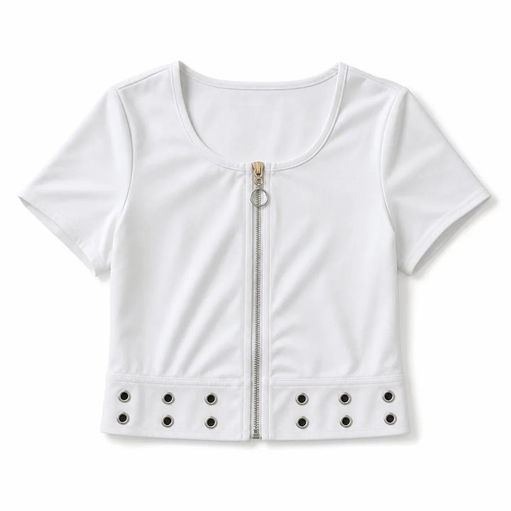 Aimee Cropped Zip Top  - Color:White;Size:XS