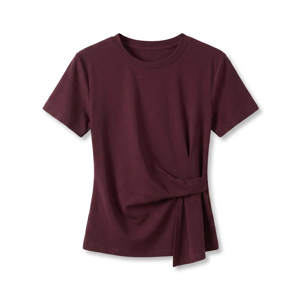 Alice Ribbed Detail Shirt - Color:Brown Red;Size:S