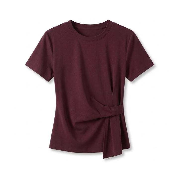 Alice Ribbed Detail Shirt - Color:Brown Red;Size:S