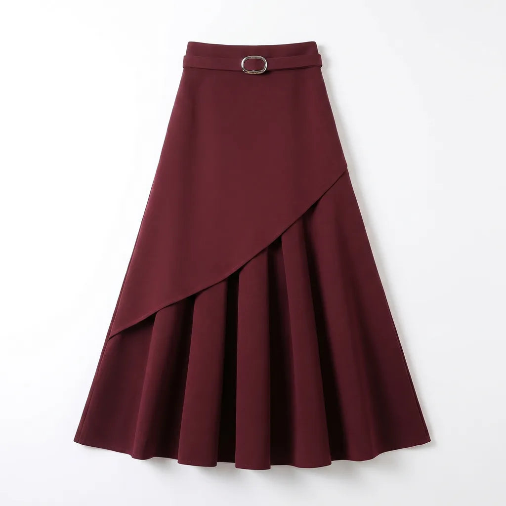 Amelia A-Line Mixi Skirt - Color:Red;Size:XS