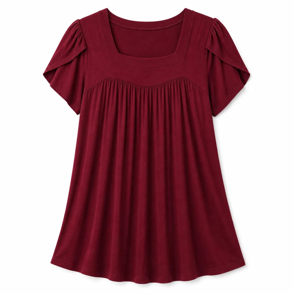 Amelia Puff Sleeve Top - Color:Wine Red;Size:XL