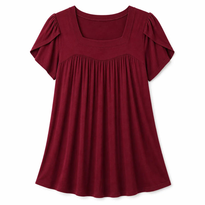 Amelia Puff Sleeve Top - Color:Wine Red;Size:XL