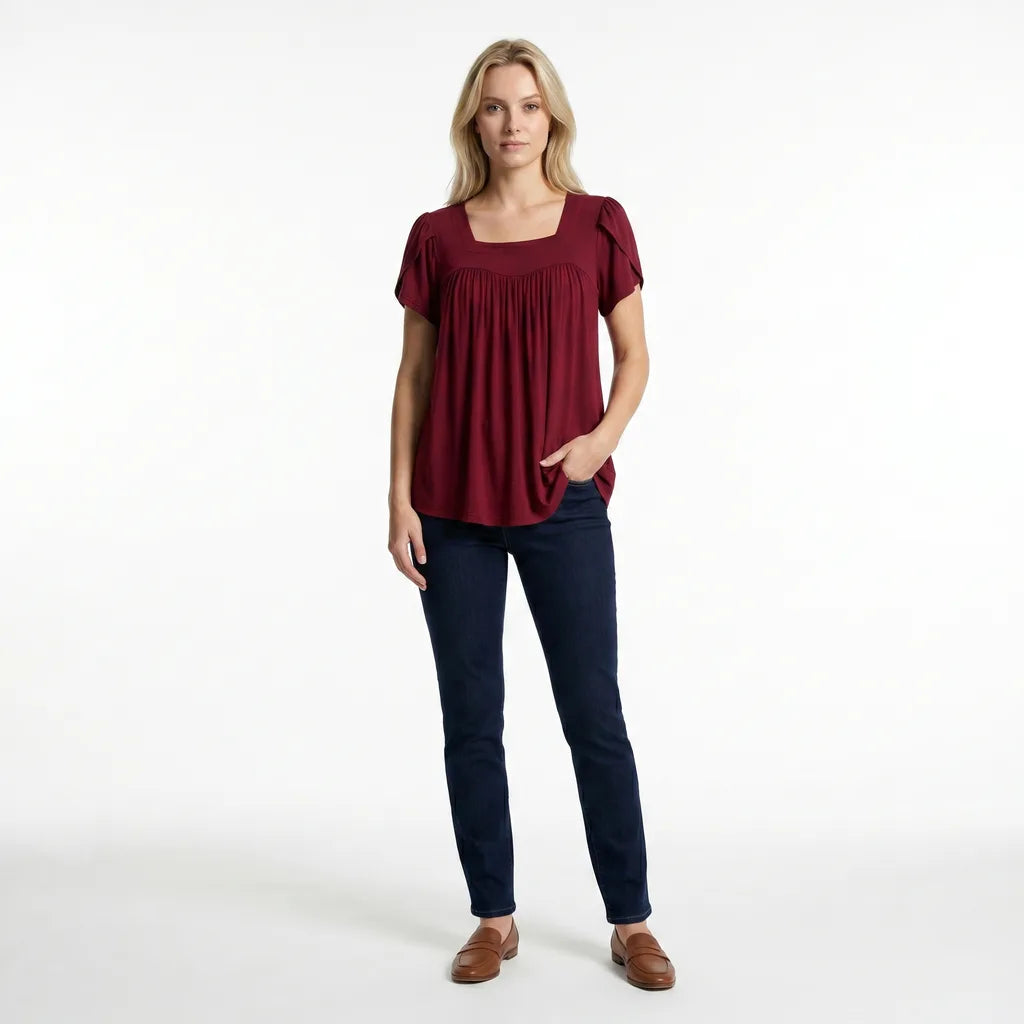 Wine Red Lewis Puff Sleeve Top 2