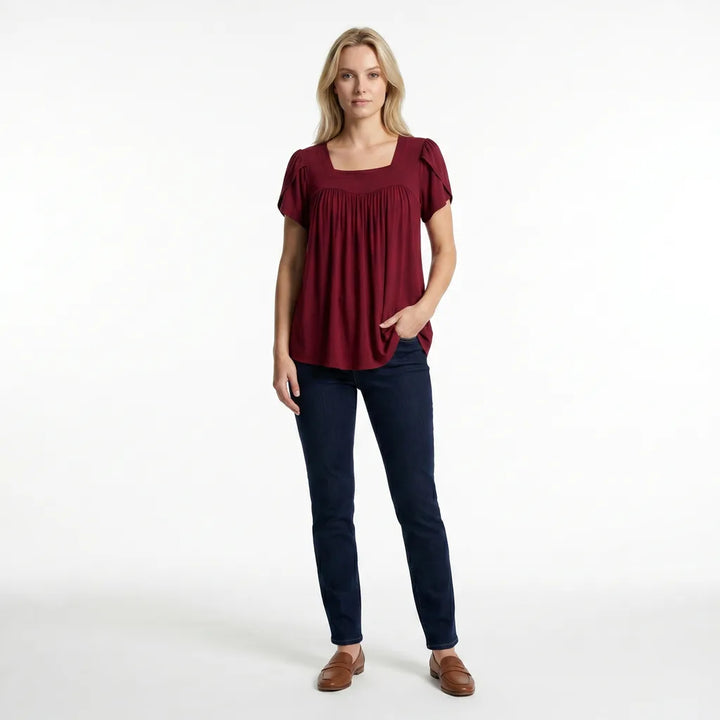 Wine Red Lewis Puff Sleeve Top 2