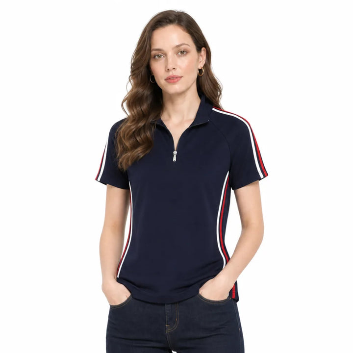 Women's Blue Amelia Zip Neck T-Shirt