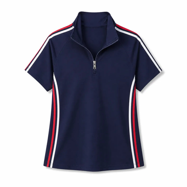 Amelia Zip Neck T-Shirt - Color:Blue;Size:S