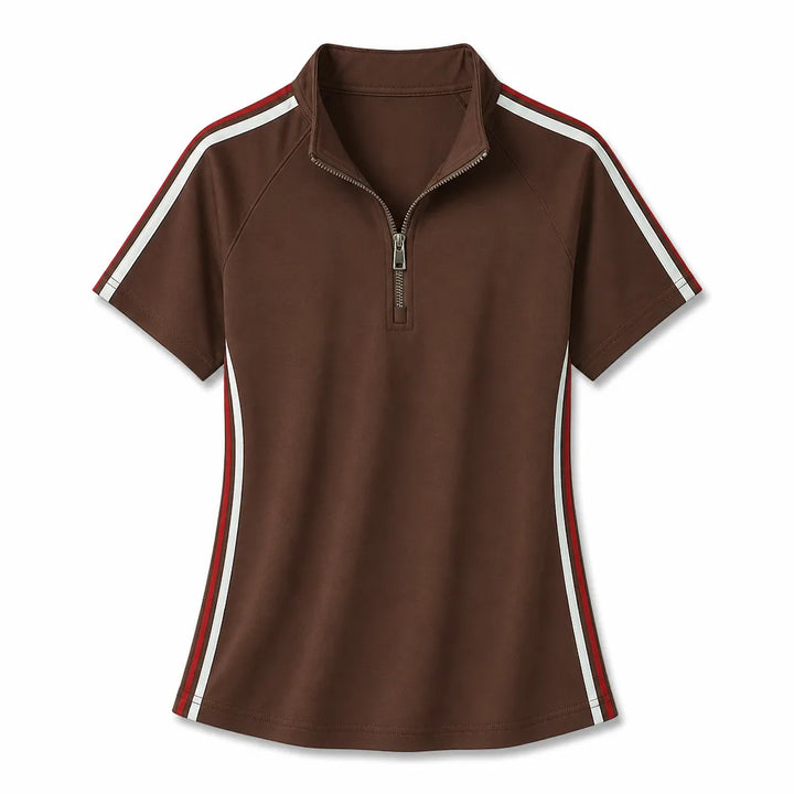 Amelia Zip Neck T-Shirt - Color:Brown;Size:S
