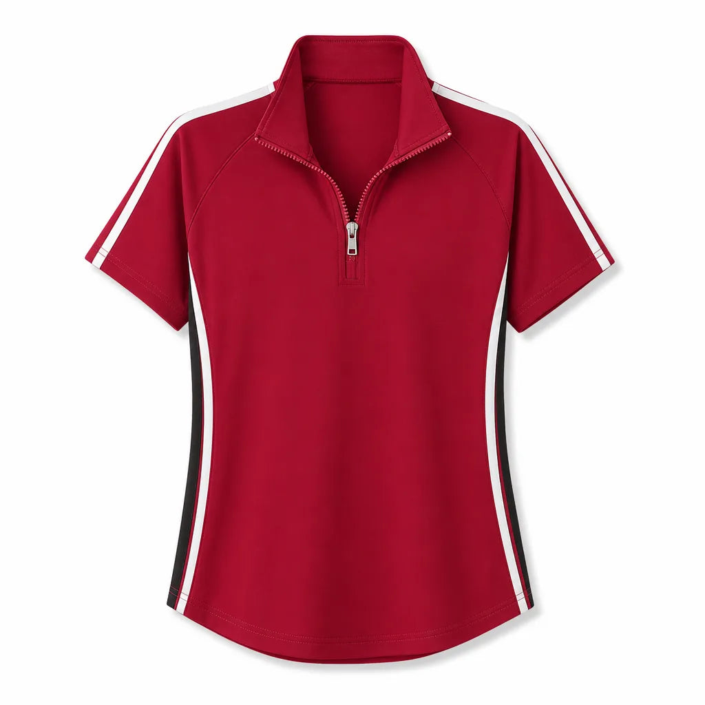 Amelia Zip Neck T-Shirt - Color:Red;Size:S