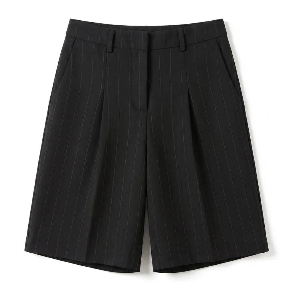Anastasia Cotton Straight Shorts - Color:Black;Size:S