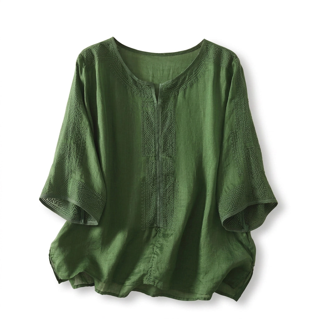 Aneesa Embroidered Top - Color:Green;Size:S