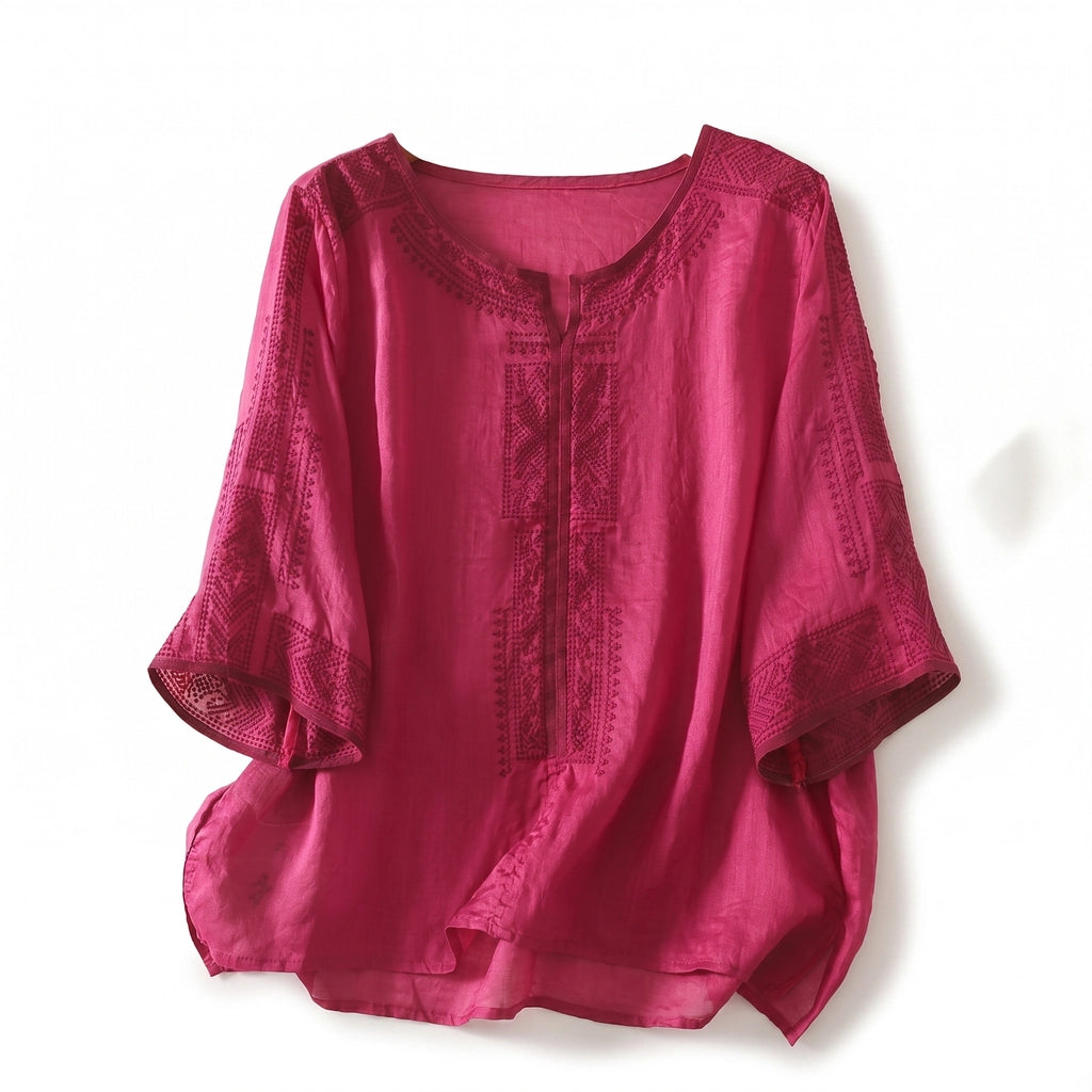 Aneesa Embroidered Top - Color:Rose;Size:S