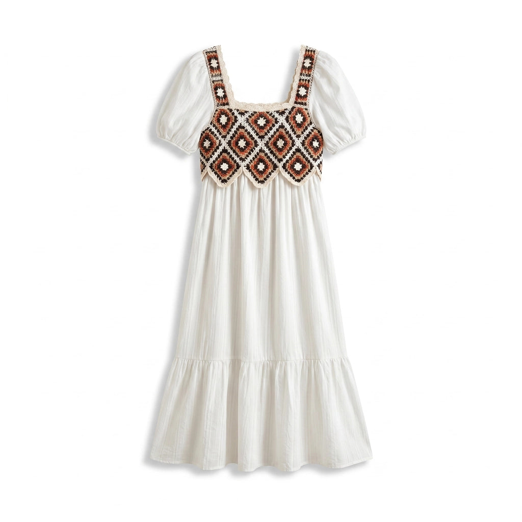 Anya Crochet Dress - Color:White crochet;Size:XS