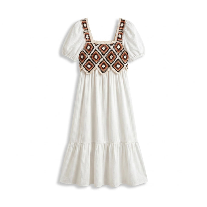 Anya Crochet Dress - Color:White crochet;Size:XS