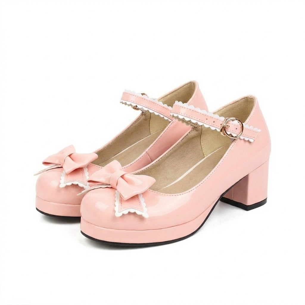 Aria Bow Block Heels - Color:Pink;Size:35