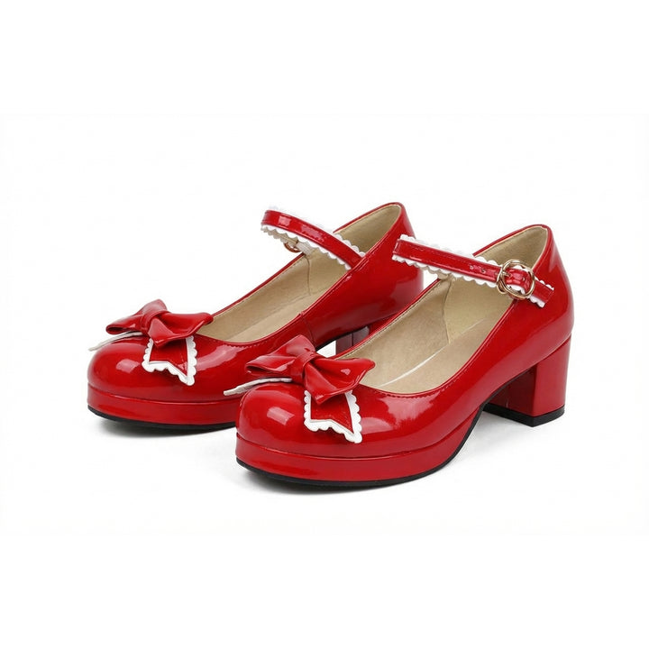 Aria Bow Block Heels - Color:Red;Size:35