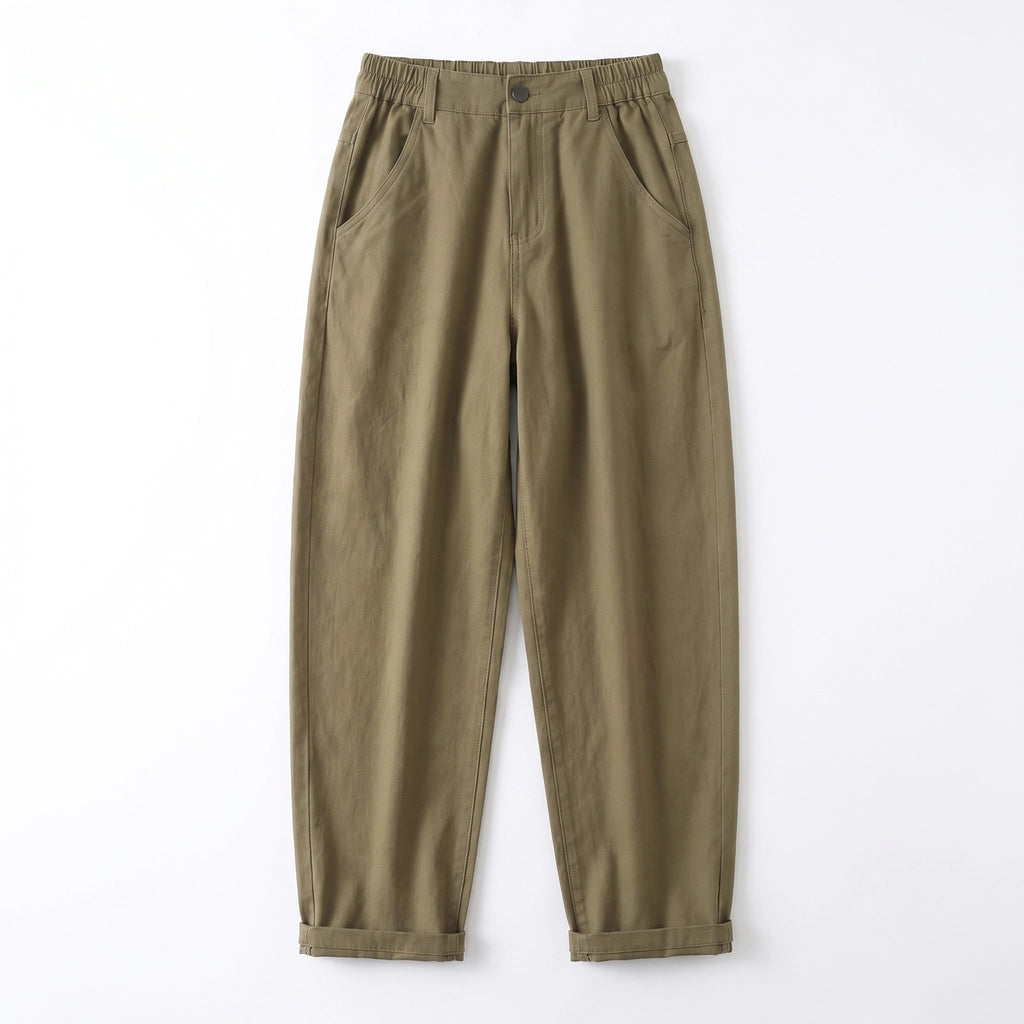 Arlen High-Waist Trousers - Color:Khaki Green;Size:S