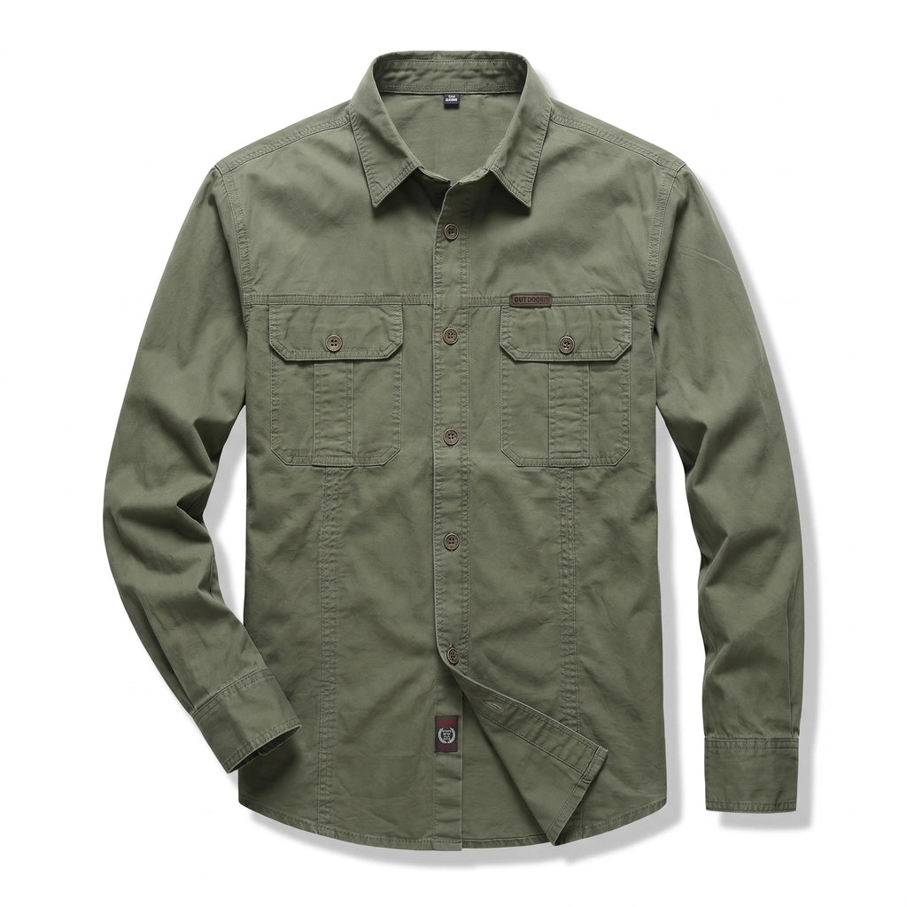 Elias Cotton Long-Sleeve Shirt - Color:Army Green;Size:M