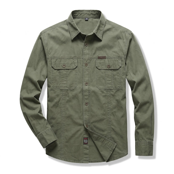 Elias Cotton Long-Sleeve Shirt - Color:Army Green;Size:M