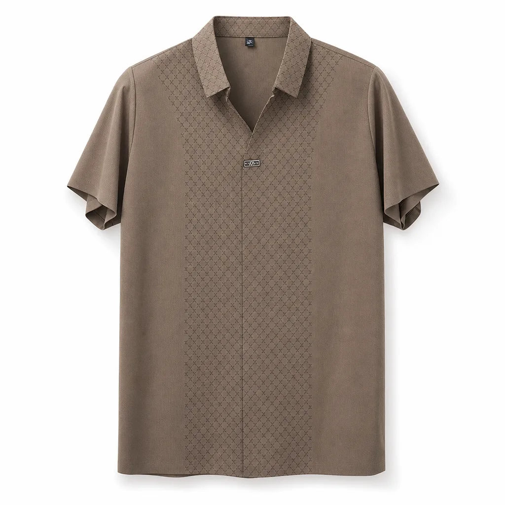 Arobellio V-Neck Polo Shirt - Color:Brown;Size:M