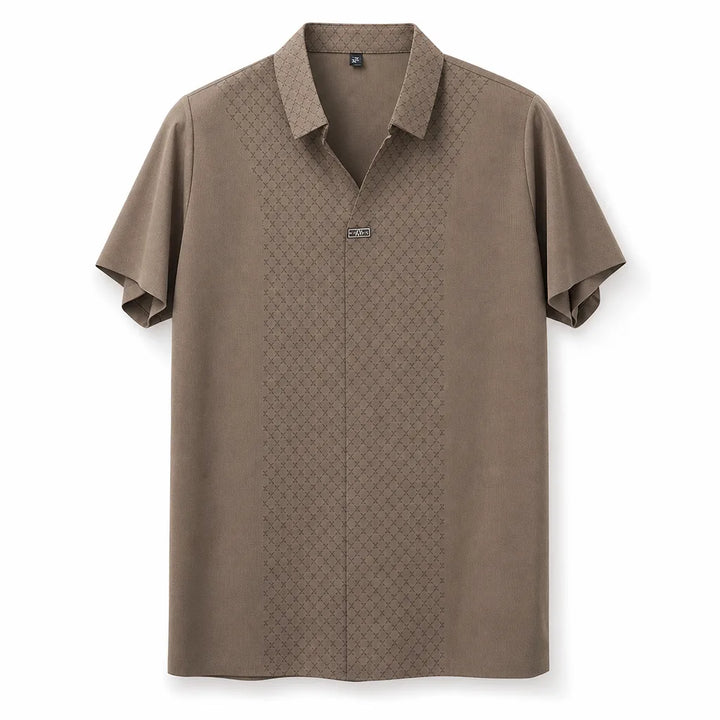 Arobellio V-Neck Polo Shirt - Color:Brown;Size:M