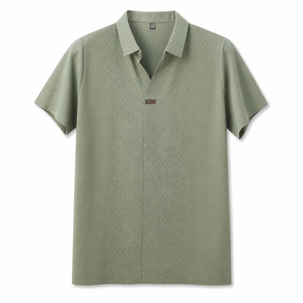 Arobellio V-Neck Polo Shirt - Color:Green;Size:M