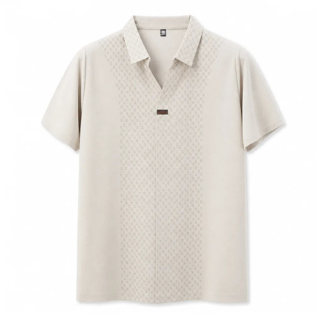 Arobellio V-Neck Polo Shirt - Color:Off-White;Size:M