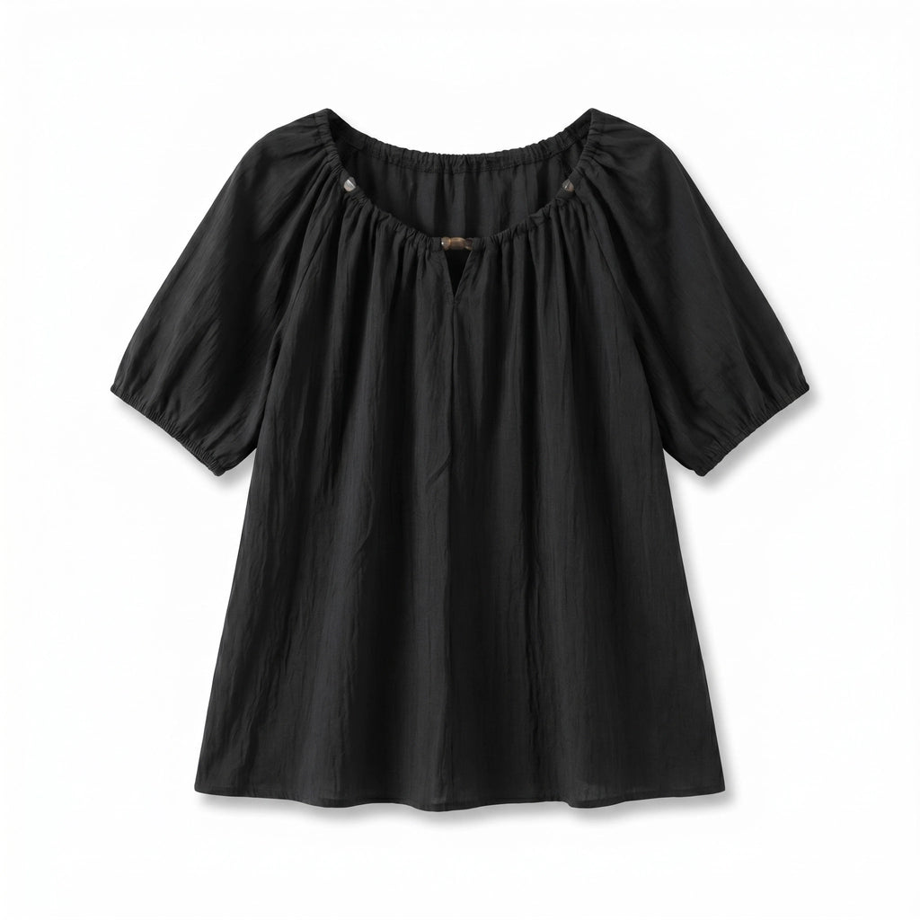 Audrey Short Sleeve Blouse - Color:Black;Size:XS