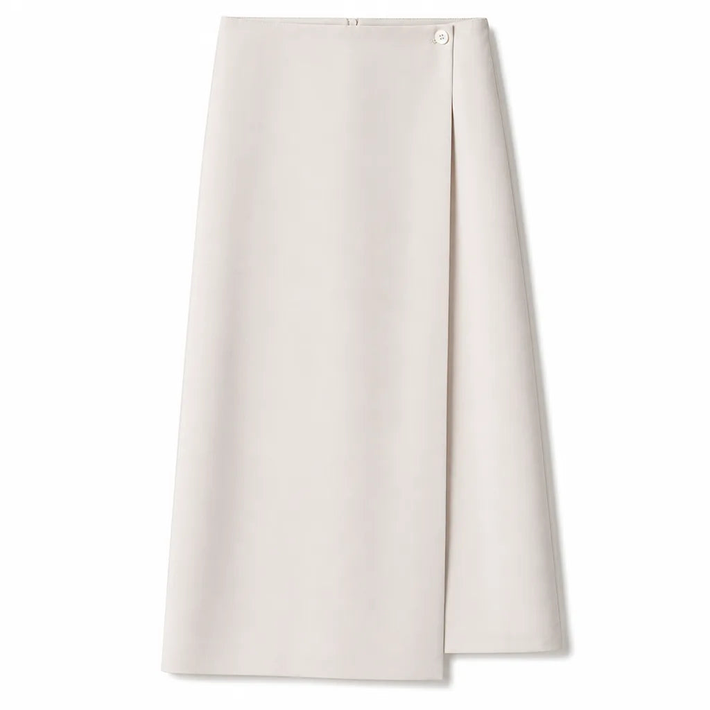 Aurora High Waist Midi Skirt - Color:Beige;Size:XS
