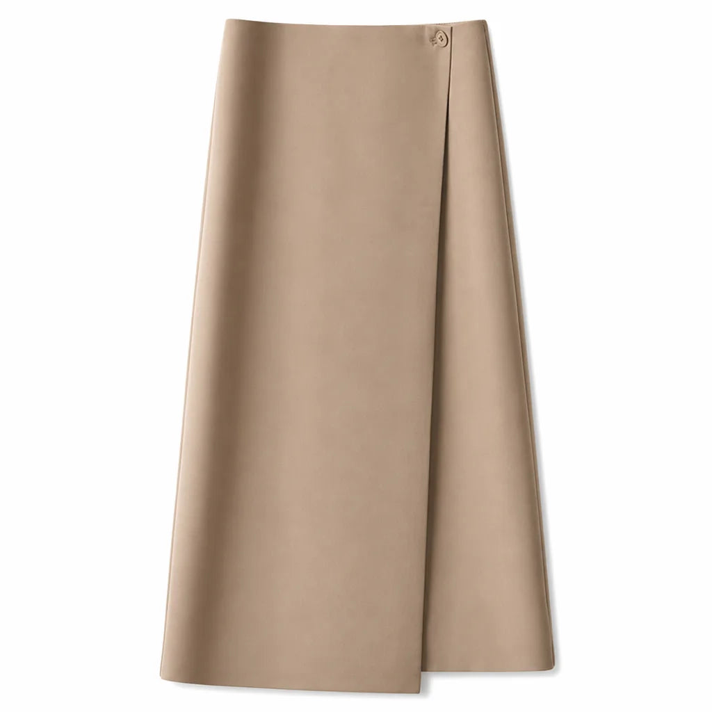 Aurora High Waist Midi Skirt - Color:Brown;Size:XS