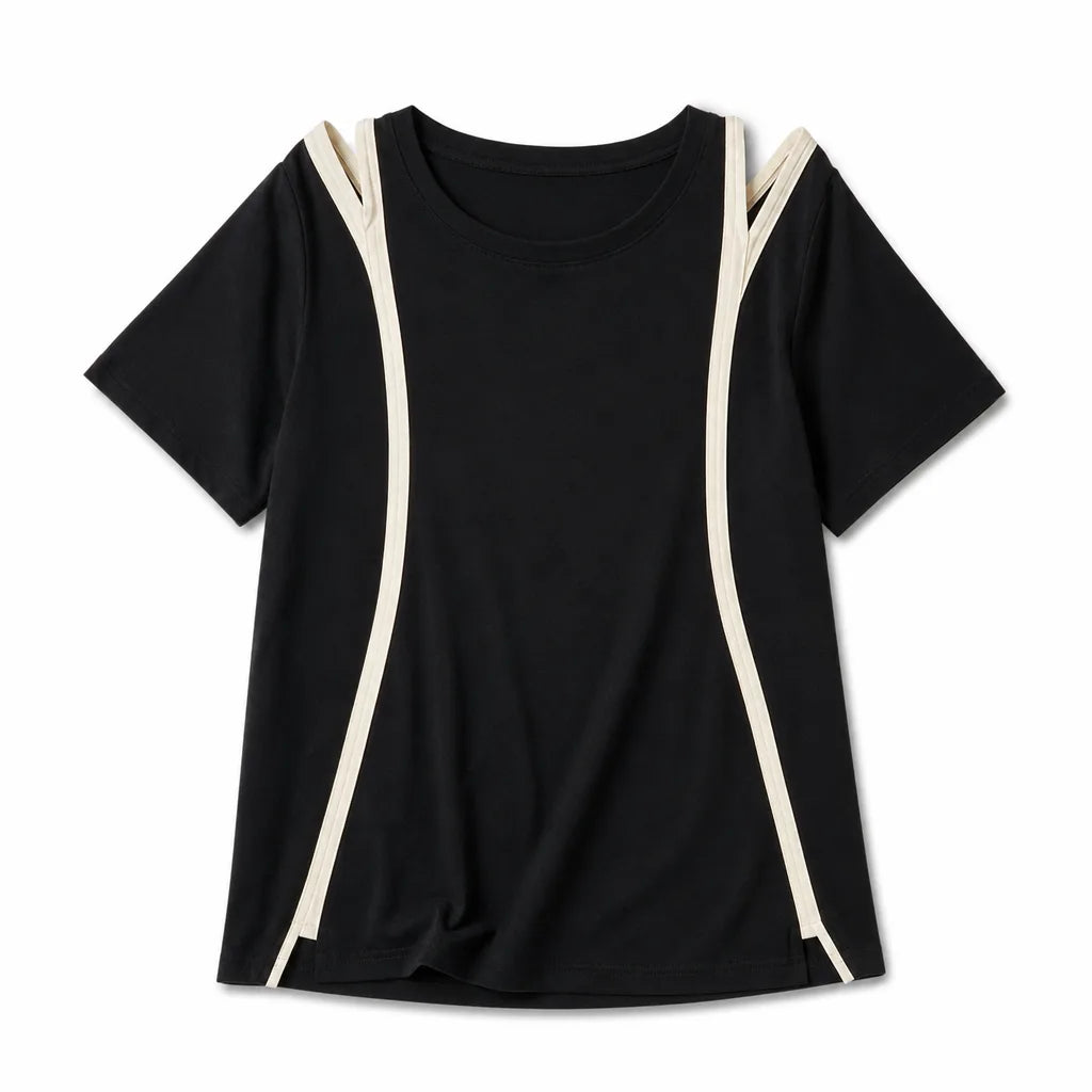Ava Cut-Out Shoulder Top - Color:Black;Size:S