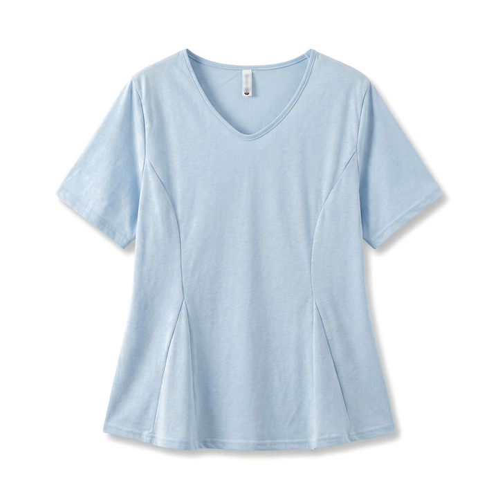 Avery Cotton V-Neck Top - Color:Blue;Size:XL