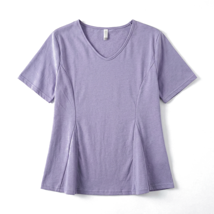 Avery Cotton V-Neck Top - Color:Purple;Size:XL