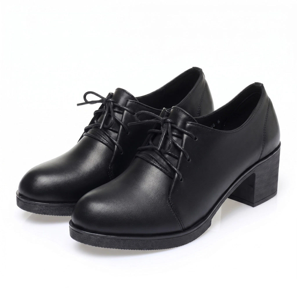 Avery Leather Lace-Up Flats - Color:Black;Size:35
