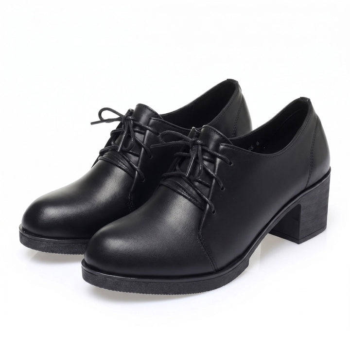 Avery Leather Lace-Up Flats - Color:Black;Size:35